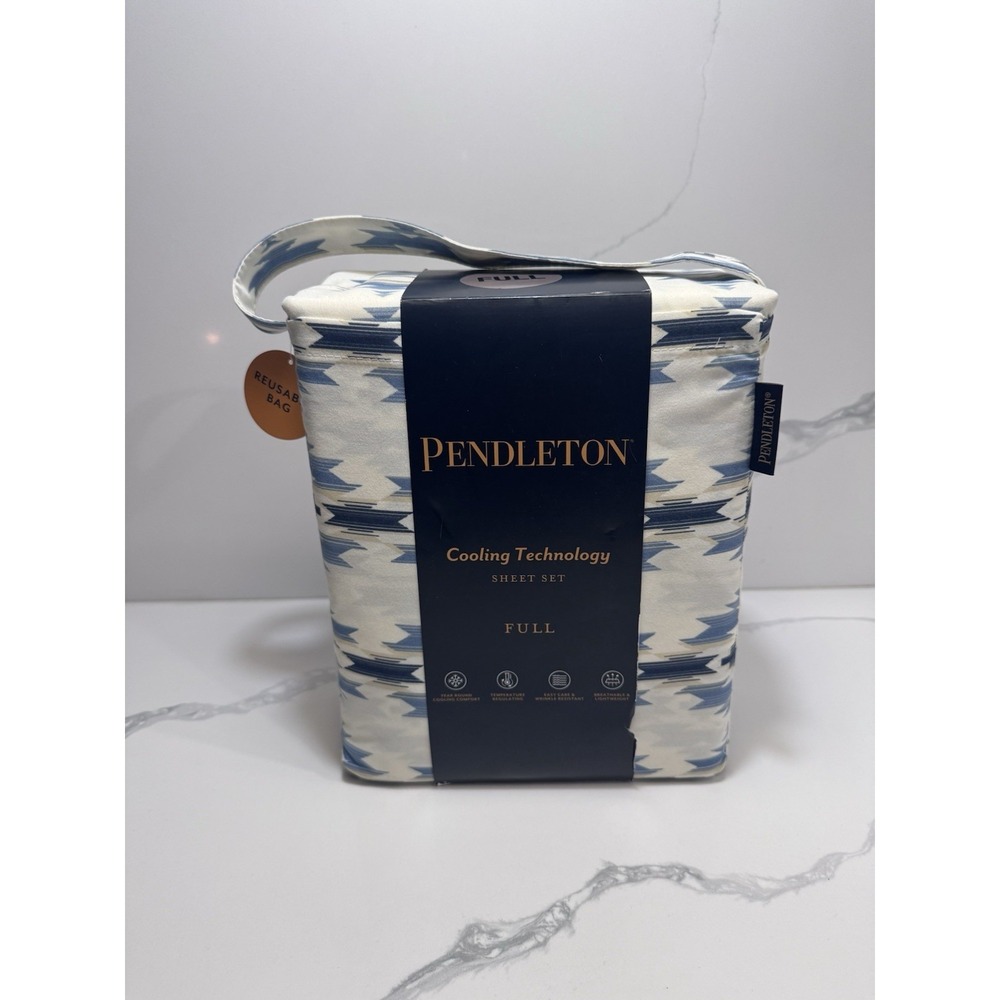 Pendleton 4 Piece FULL Cooling Sheet Set Aztec Themed Moonlit Mesa Ivory Blue